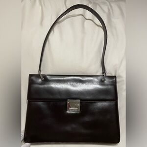 Authentic Gucci Vintage Chocolate Brown Leather Shoulder Bag w/ Silver Hardware